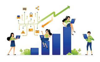 illustration de l'analyse et de la recherche de toutes les augmentations de ventes possibles sur les rapports de ventes pour les réunions d'entreprise. la conception peut être utilisée pour la page de destination, les applications de démarrage, la page Web, les publicités vecteur