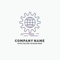 international. Entreprise. globe. à l'échelle mondiale. modèle de logo d'entreprise violet gear. place pour le slogan vecteur