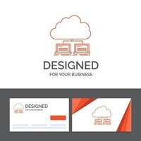 modèle de logo d'entreprise pour le cloud. réseau. serveur. l'Internet. Les données. cartes de visite orange avec modèle de logo de marque vecteur