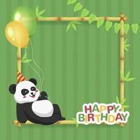 joyeux anniversaire avec personnage panda et cadre carré en bambou vecteur