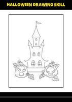 compétence de dessin d'halloween pour les enfants. coloriage de compétences de dessin d'halloween pour les enfants. vecteur