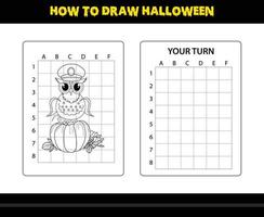 comment dessiner halloween pour les enfants. coloriage de compétences de dessin d'halloween pour les enfants. vecteur