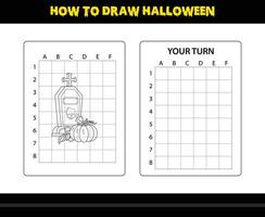 comment dessiner halloween pour les enfants. coloriage de compétences de dessin d'halloween pour les enfants. vecteur