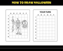 comment dessiner halloween pour les enfants. coloriage de compétences de dessin d'halloween pour les enfants. vecteur