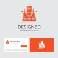 modèle de logo d'entreprise pour l'article. Blog. histoire. machine à écrire. écrivain. cartes de visite orange avec modèle de logo de marque. vecteur