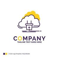 création de logo de nom de société pour le cloud. lien. énergie. réseau. Puissance. conception de nom de marque violet et jaune avec place pour le slogan. modèle de logo créatif pour petites et grandes entreprises.