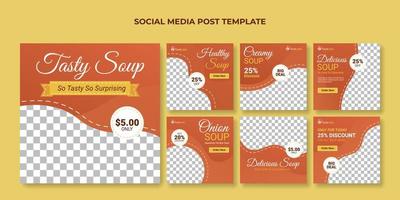 modèle de publication de médias sociaux de soupe savoureuse. bannière alimentaire pour restaurant ou café vecteur