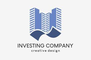conception de logo et d'icône de société d'investissement et d'immobilier avec concept créatif, icône de construction combinée avec une icône de billet de banque plié vecteur