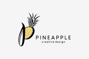 création de logo ananas avec un concept créatif combiné avec la lettre p vecteur