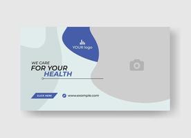 bannière web de soins de santé médicaux pour la vignette vidéo. bannière de promotion modifiable pour la mise en page de la photo de couverture des médias sociaux de l'hôpital et de la clinique. vecteur