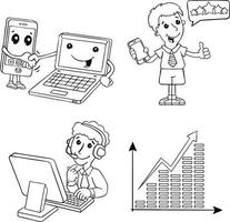 ensemble d'icônes ordinateur communication téléphonique icône dessinée à la main vecteur