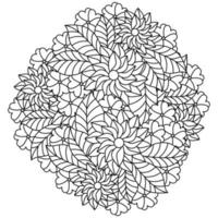 contour de fleurs et de feuilles dessinées à la main sur fond blanc pour livre de coloriage pour adultes vecteur