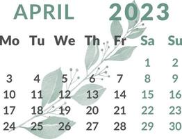 calendrier 2023 année. mois d'avril vecteur