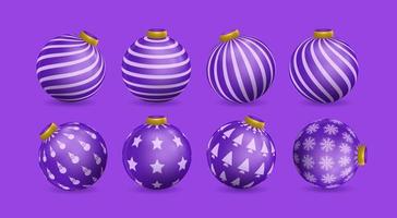 ensemble de décorations de boules de noël violettes, avec divers motifs, vecteur