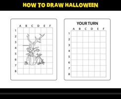 comment dessiner halloween pour les enfants. coloriage de compétences de dessin d'halloween pour les enfants. vecteur