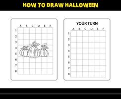 comment dessiner halloween pour les enfants. coloriage de compétences de dessin d'halloween pour les enfants. vecteur