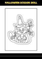 compétences de ciseaux d'halloween pour les enfants. page de coloriage de compétences de ciseaux d'halloween pour les enfants. vecteur