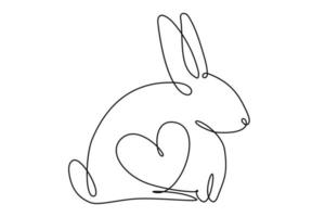 lapin de pâques avec coeur dessin continu d'une ligne. image simple de lapin. illustration vectorielle minimaliste.print vecteur