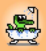 image d'un crocodile prenant un bain pixels 8 bits. animaux en illustration vectorielle pour les jeux rétro vecteur