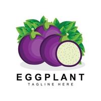 création de logo d'aubergine, illustration de légumes vecteur de plantation de légumes violets, modèle d'icône de marque de produit