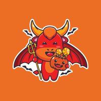 diable taureau le jour d'halloween. illustration de dessin animé mignon halloween. vecteur