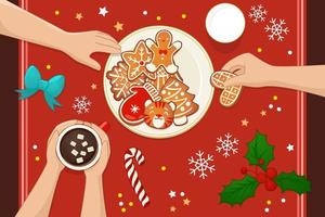 assiette avec biscuits de Noël en pain d'épice vecteur