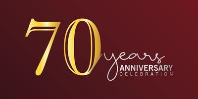 Logotype de célébration du 70e anniversaire numéro couleur or avec fond de couleur rouge. anniversaire de vecteur pour la célébration, carte d'invitation et carte de voeux