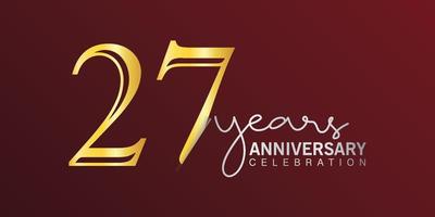Logotype de célébration du 27e anniversaire numéro couleur or avec fond de couleur rouge. anniversaire de vecteur pour la célébration, carte d'invitation et carte de voeux