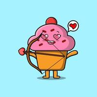 dessin animé cupcake cupidon romantique avec flèche d'amour vecteur