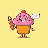 cupcake dessin animé mignon étudiant intelligent avec un crayon vecteur