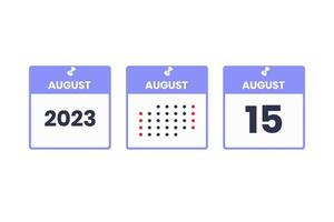 icône de conception de calendrier du 15 août. Calendrier 2023, rendez-vous, concept de date importante vecteur