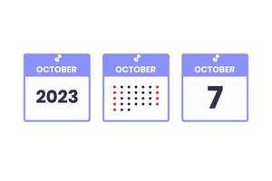 icône de conception de calendrier du 7 octobre. Calendrier 2023, rendez-vous, concept de date importante vecteur