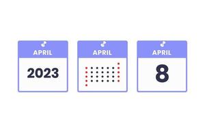 icône de conception de calendrier du 8 avril. Calendrier 2023, rendez-vous, concept de date importante vecteur