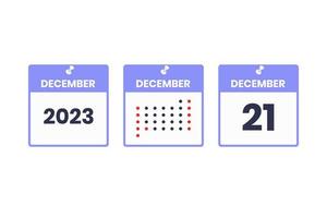 icône de conception de calendrier du 21 décembre. Calendrier 2023, rendez-vous, concept de date importante vecteur
