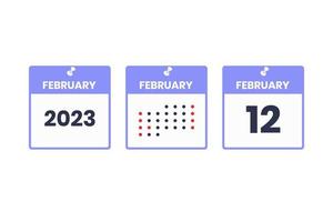 icône de conception de calendrier du 12 février. Calendrier 2023, rendez-vous, concept de date importante vecteur
