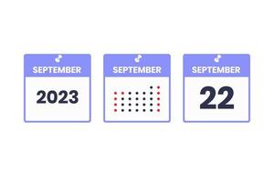 icône de conception de calendrier du 22 septembre. Calendrier 2023, rendez-vous, concept de date importante vecteur