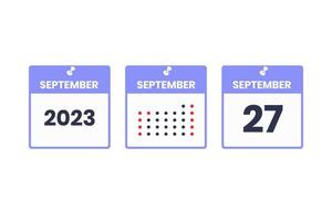 icône de conception de calendrier du 27 septembre. Calendrier 2023, rendez-vous, concept de date importante vecteur