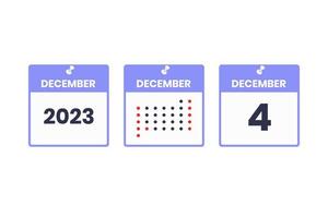 icône de conception de calendrier du 4 décembre. Calendrier 2023, rendez-vous, concept de date importante vecteur