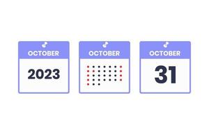 icône de conception de calendrier du 31 octobre. Calendrier 2023, rendez-vous, concept de date importante vecteur