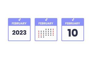 icône de conception de calendrier du 10 février. Calendrier 2023, rendez-vous, concept de date importante vecteur