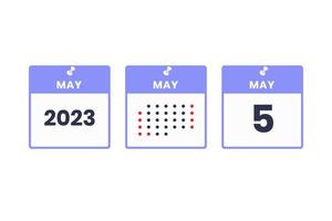 icône de conception de calendrier du 5 mai. Calendrier 2023, rendez-vous, concept de date importante vecteur