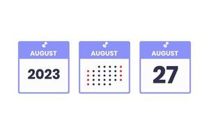 icône de conception de calendrier du 27 août. Calendrier 2023, rendez-vous, concept de date importante vecteur
