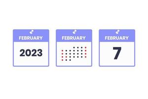 icône de conception de calendrier du 7 février. Calendrier 2023, rendez-vous, concept de date importante vecteur