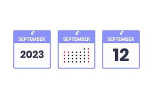 icône de conception de calendrier du 12 septembre. Calendrier 2023, rendez-vous, concept de date importante vecteur