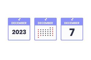 icône de conception de calendrier du 7 décembre. Calendrier 2023, rendez-vous, concept de date importante vecteur