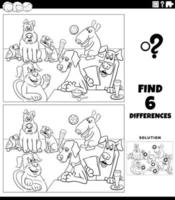 activité de différences avec la page de coloriage des chiens de dessin animé vecteur