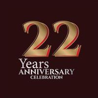 22e anniversaire logo couleur or et rouge isolé sur fond élégant, création vectorielle pour carte de voeux et carte d'invitation vecteur