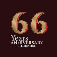 Logo du 66e anniversaire couleur or et rouge isolé sur fond élégant, création vectorielle pour carte de voeux et carte d'invitation vecteur