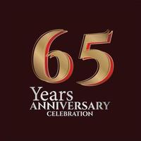 Logo du 65e anniversaire couleur or et rouge isolé sur fond élégant, création vectorielle pour carte de voeux et carte d'invitation vecteur