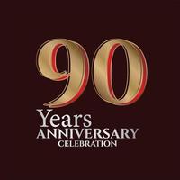 Logo du 90e anniversaire couleur or et rouge isolé sur fond élégant, création vectorielle pour carte de voeux et carte d'invitation vecteur